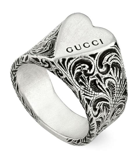 gucci silver ring with engraved heart|Gucci Engraved Sterling Silver Heart Enamel Ring, Size 6.75.